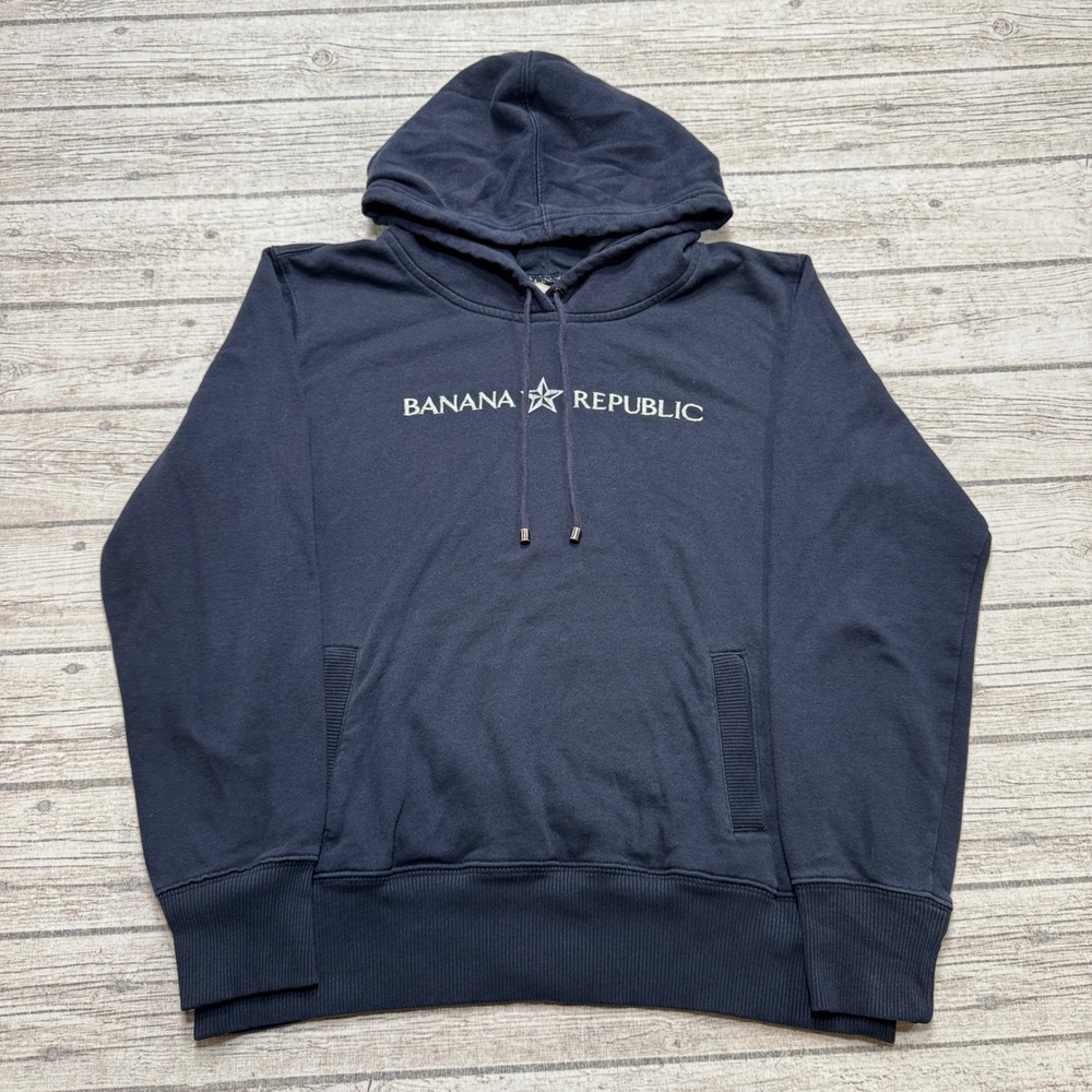 Banana Republic Hoodie Women's Large Navy Blue Fleece Lined Pullover Sweatshirt